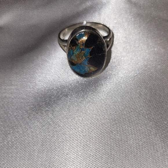 preowned Jewelry - Silver Ring With Tuquoise Onyx And Copper Mosaic